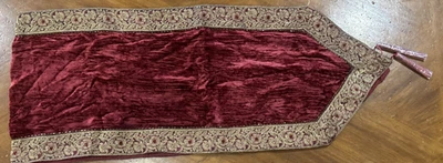 Burgundy Maroon w Gold Trim Crushed Velvet Table Runner 14" X 66" w Tassels - Image 1 of 4
