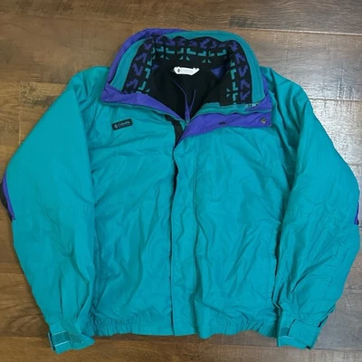 Vintage 90's Columbia Bugaboo Aztec Jacket Made In USA Size Large Teal Purple  - Image 1 of 4