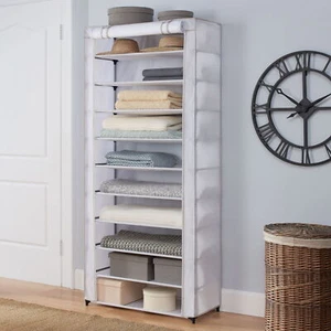 SHIP FROM USA, 10 Shelf Organizer Shoe Rack with Cover to Hold 30 Pair White - Picture 1 of 5