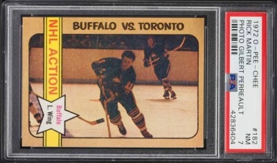 1972 O-Pee-Chee Hockey Rick Martin PHOTO GILBERT PERREAULT #182 PSA 7 - Image 1 of 2