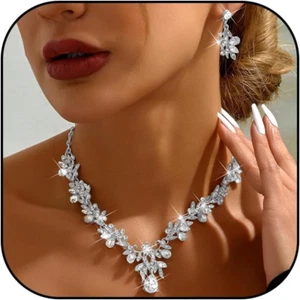 Conjuntos de joyería de boda de plata para novias con diamantes de imitación collar pendientes conjunto de pulsera - Imagen 1 de 7