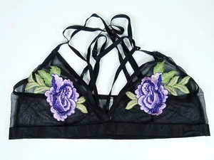 Charlotte Russe Plus schwarzer transparenter BH ohne Bügel Bralette mit lila Blumen Größe 2X - Bild 1 von 3