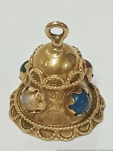 Vintage 18K Gold Grün Blau Chalcedon Karneol Sim Opal Glocke Charm Anhänger - Bild 1 von 6
