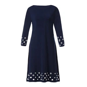 NEW! 3/4 Sleeve Navy Long dress with White grommets and studs - Picture 1 of 4
