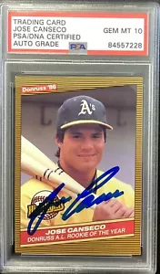 Jose Canseco Signed 1986 Donruss #55 Rookie Card Leaf RC Auto PSA/DNA GEM MT 10 - Picture 1 of 2