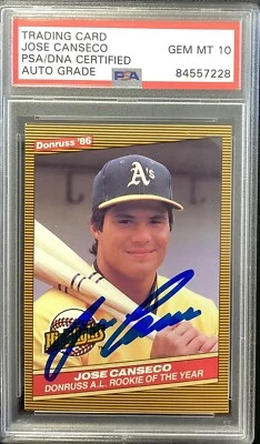 Jose Canseco Signed 1986 Donruss #55 Rookie Card Leaf  RC Auto PSA/DNA GEM MT 10 - Image 1 of 2