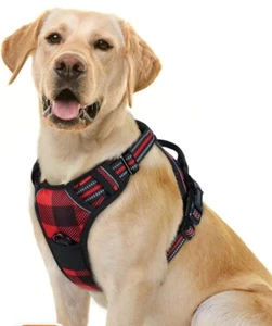 Red Checkered Dog Harness, Collar With Bow Tie, Leash, and Seat Belt Clip,Medium - Picture 1 of 7