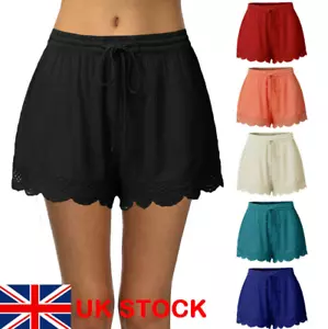 Hot Womens Drawstring Shorts Ladies Elastic Waist Lace Beach Summer Pants XL-5XL - Picture 1 of 11