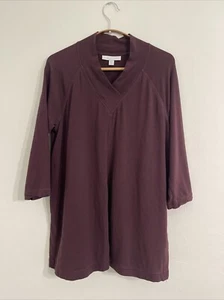J. Jill Pure Jill Affinity French Terry Tunic Top Small P Plum V Neck 3/4 Sleeve - Picture 1 of 8