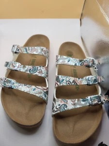 Birkenstock Mujer Talla 9 Estrecho Florida Fresco Boho Flores Gris Toboganes. 1R - Imagen 1 de 13