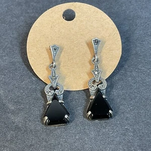 Vintage Art Deco Style Sterling Silver Pierced Earrings Jewelry - Picture 1 of 3