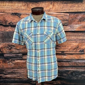 Lucky Brand Sportswear Short Sleeve Button Front Plaid Linen Blend Shirt Large - Picture 1 of 10
