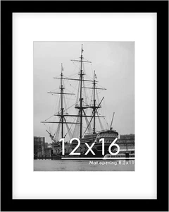12X16 Picture Frame Black, Display Pictures 8.5X11 with Mat or 12 X 16 without M - Picture 1 of 12
