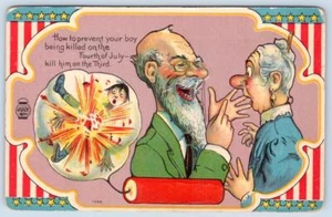 Postal antigua del 4 de julio de 1910 humor mata a tu niño en el 3er petardos - Imagen 1 de 2