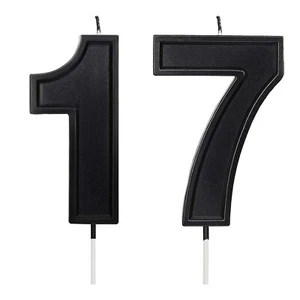 Black Sparkle Birthday Party Number 17 Candle 70mm Numbers Wedding cake topper - Picture 1 of 19
