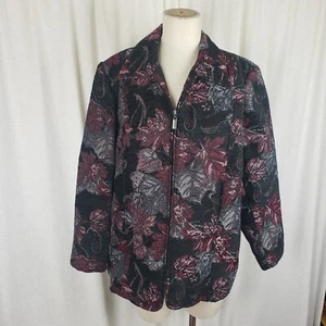 Vintage Bonworth Woven Tapestry Leaf Print Zip Up Blazer Jacket Womens L Winter - Picture 1 of 6