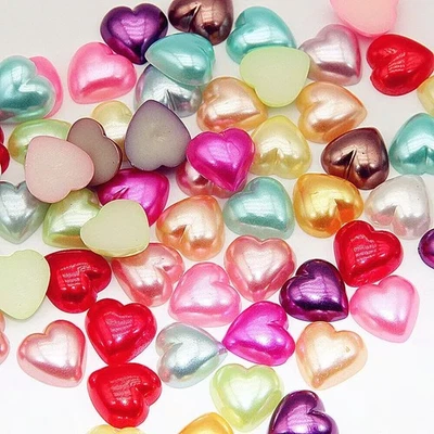 500 Mixed Color Acrylic Half Pearl FlatBack Heart Bead 8X8mm Scrapbook Craft - Image 1 of 4