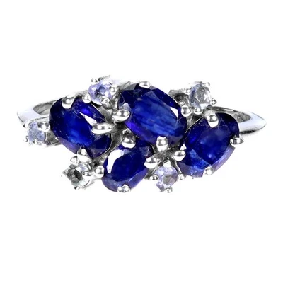 Anillo de plata de ley 925 zafiro ovalado 6x4 mm piedras preciosas de tanzanita joyería tamaño 8 Foto 1 de 4