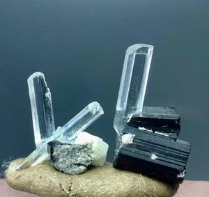 5 Cts Natural Aquamarine Crystals With Black tourmaline from Skardu Pakistan - Picture 1 of 7