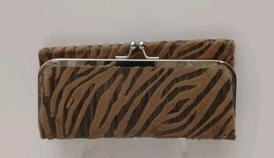 Cambiar Cartera Cartera Triple Pliegue Negro Marrón Tigre Estampado Cebra Cierre Botón Magnético Foto 1 de 4