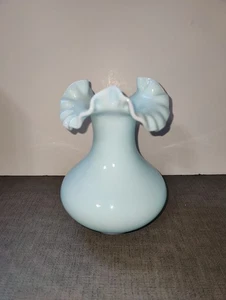 Fenton Vase Baby Blue Satin Glass Ruffled Edge - Picture 1 of 9