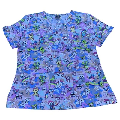 Tokidoki By Koi Scrubs Unicorno Camo Women’s Large Pink Rainbow Unicorns Pockets - Image 1 of 4