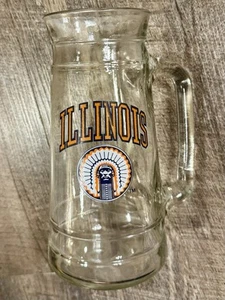 Vintage University Of Illinois Fighting Illini Chief Illiniwek Glass Mug Cup - Picture 1 of 4