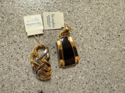 LOT OF 2 Lia Sophia gold tone with black enamel Pendants. NEW - Image 1 of 2