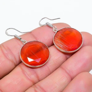 Red Monalisa Gemstone Handmade 925 Sterling Silver Jewelry Earring 1.54" w784 - Picture 1 of 2
