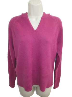Suéter Ann Taylor 100% Cachemira Rosa Con Capucha Cuello en V Grueso Tejido L May fit M Foto 1 de 4