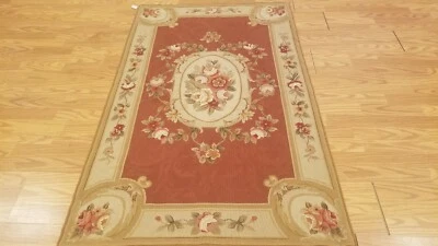 Alfombra francesa Aubusson con punta de aguja de lana anudada a mano 3 x 5 Foto 1 de 4