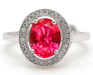2CT Treated Ruby & White Topaz 925 Solid Sterling Silver Ring Sz 7 NB1-8 - Picture 1 of 2