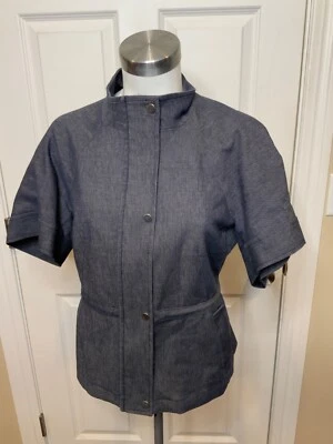 BCBG Max Azria 蓝色牛仔短袖拉链夹克,尺寸 S — 第 1/4 张图片