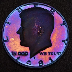1981-S PROOF Kennedy Half Dollar gold, blue, and purple toning (L21-43) - Picture 1 of 2