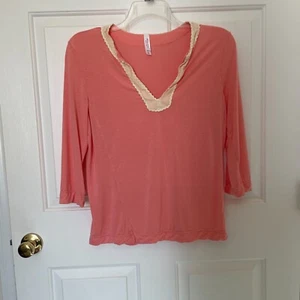 Women's Xhilaration Modal Sleep Shirt 3/4 Sleeve, Coral W/ Yellow Trim Size XL - Picture 1 of 4