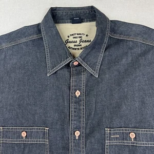 VTG Guess Denim Shirt Men's 2XL Gray Button Up Shacket Hip Hop American Y2K Logo - Picture 1 of 18