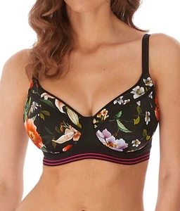 Freya Bikini Top Club Envy Garden Party Black Size 32DD Padded Balcony Bra 7240 - Picture 1 of 12