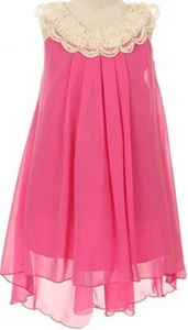 Fuchsia SZ 10 12 4 8 Flower Girl Chiffon Hi-Low Flower Girl Dress Clothing Outfi - Picture 1 of 4