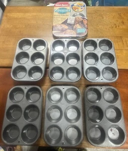 (6) Vintage Ekco 6 Muffin Pan Made In USA 3.5”Inch & 2 Piece Bakers Secret NEW - Picture 1 of 17