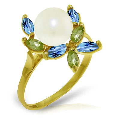 Brand New 2.63 Carat 14K   Gold Ring Natural Peridot, Blue Topaz pearl - Image 1 of 4