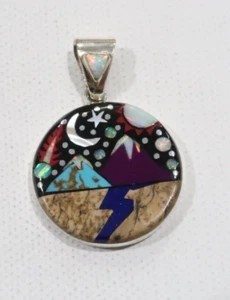 SM Sterling Galaxie Nachthimmel Inlay ausbrechende Vulkane mit Opal, Sugilit Anhänger - Bild 1 von 5
