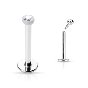 Press Fit Gem Internally Threaded Surgical Steel Labret Monroe Stud 16g 1/4" - Picture 1 of 13