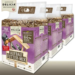 Delicia 3 x 3 kg Aufbau Futter-Mix Picknic ecopick Ganzjahresfutter Gartenvögel