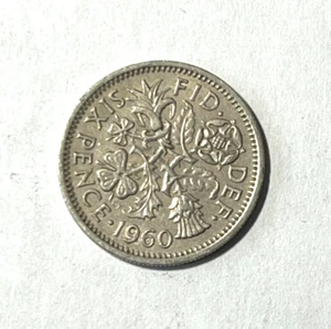 1960 UK Great Britain Lucky Coin 6 pence Tudor Rose Shamrock Thistle Leek Floral - Picture 1 of 2