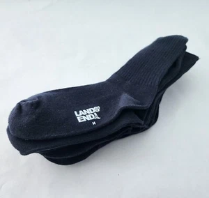 Lands End Kids Unisex Medium (9-13) Black Basic Cotton Crew Socks 4 Pack - Picture 1 of 3
