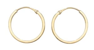 9ct Yellow Gold 12mm Diameter Hinged Threader Sleeper Flat Hoop Earrings - Picture 1 of 2