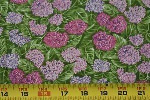 By 1/2 Yd, Lavender & Pink Floral on Green Cotton, Spectrix/Auntie Nan, P1577 - Picture 1 of 6