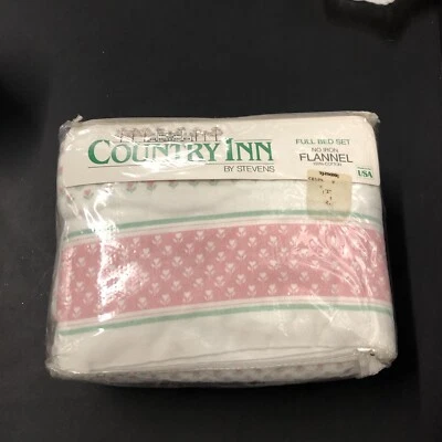 Vintage 90s Country Inn 4 Pc FULL SIZE Flannel Sheet HEART FLOWERS Pink Cute - Image 1 of 4