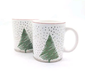 Dos (2) Waechtersbach España Blanco Árbol de Navidad Taza Cerámica Plata Copos de Nieve - Imagen 1 de 6