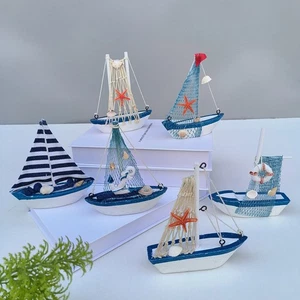Mediterranean wooden sailboat model ornaments solid simulation craft boat Gifts - Picture 1 of 15